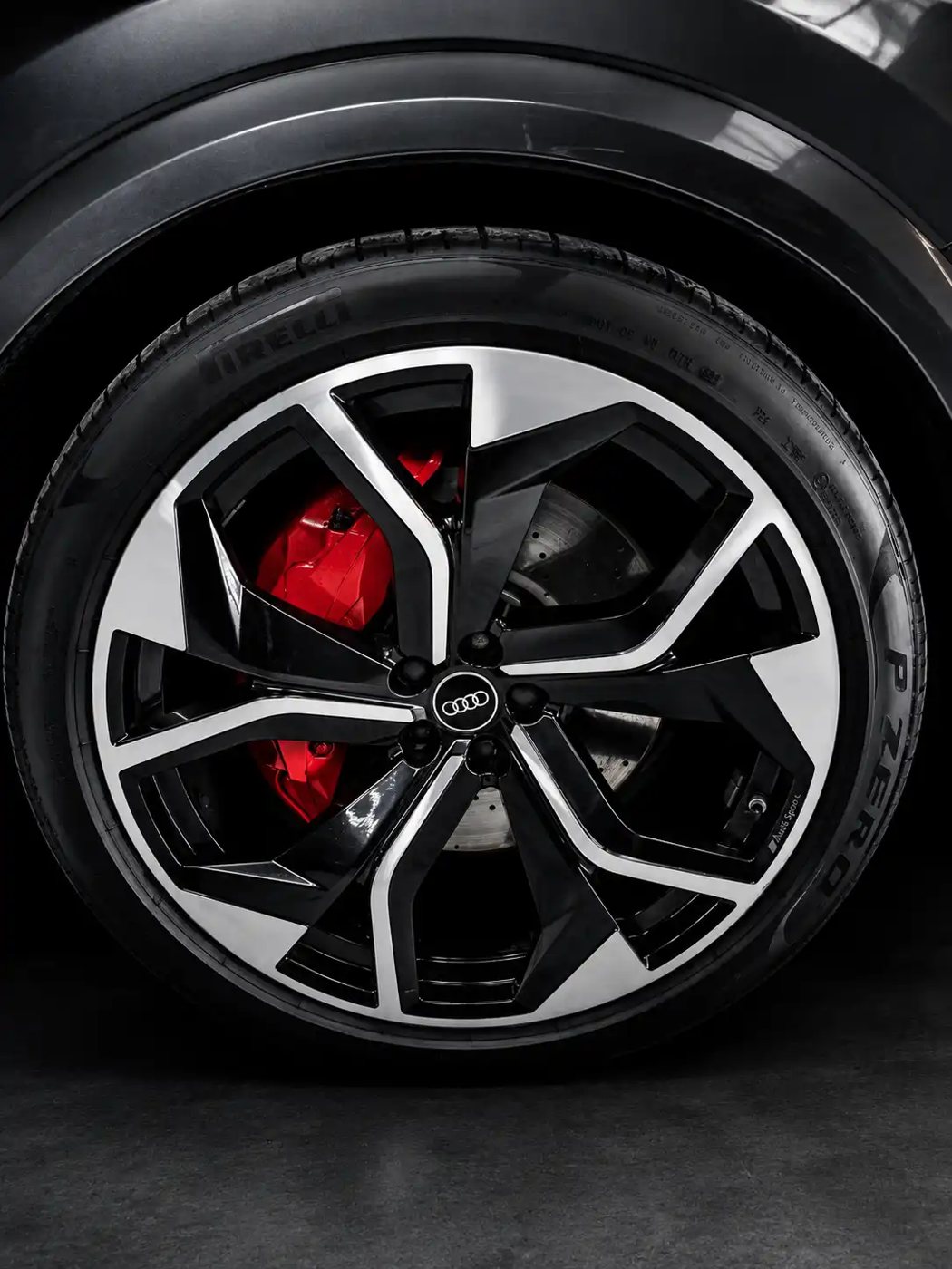 Audi RS wheel — black rim with red brake caliper